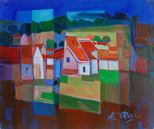 PAYSAGE D ILE DE FRANCE - ORTEGA Aurélien (1926 -2014) - Huile sur toile