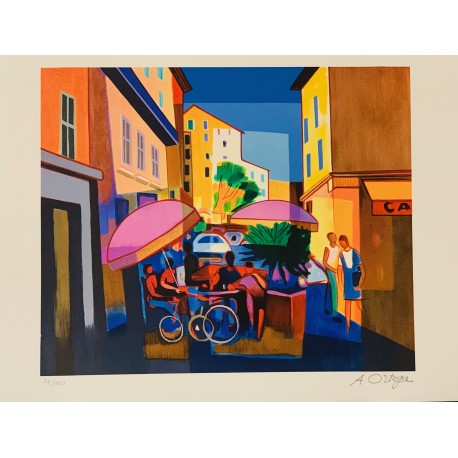 TERRASSE OMBRAGEE A ANTIBES - ORTEGA Aurélien (1926 -2014) - Lithographie