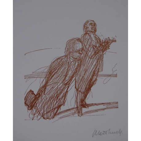 GENOUX A TERRE - WEISBUCH Claude (1927 - ) - Lithographie