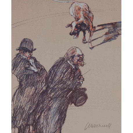 DEUX HOMMES ET UN CHIEN - WEISBUCH Claude (1927 - ) - Lithographie