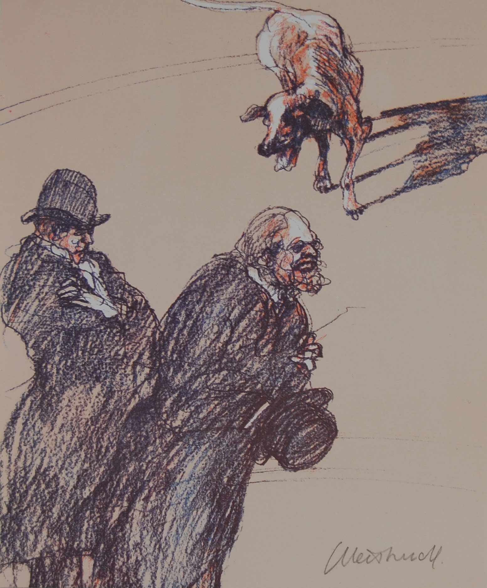 DEUX HOMMES ET UN CHIEN - WEISBUCH Claude (1927 - ) - Lithographie