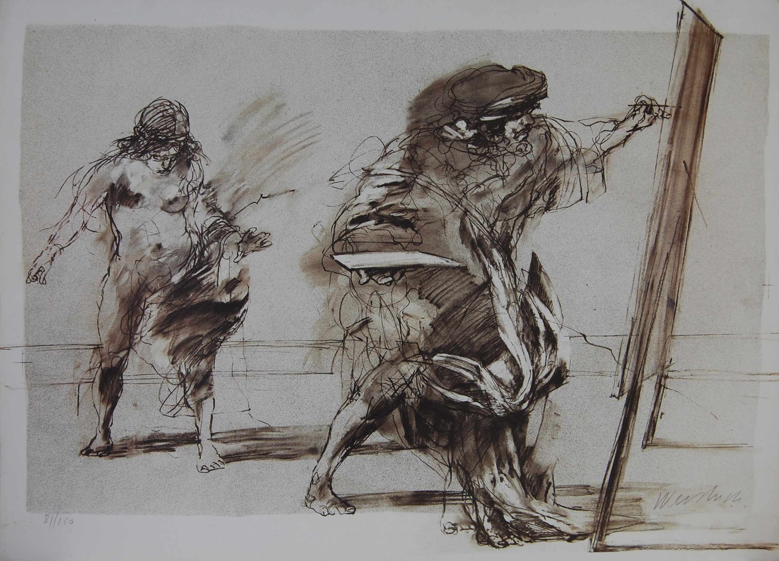 LE PEINTRE ET SON MODELE - WEISBUCH Claude (1927 - ) - Lithographie