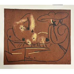FEMME COUCHEE ET HOMME AU GRAND CHAPEAU