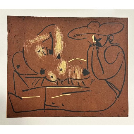 FEMME COUCHEE ET HOMME AU GRAND CHAPEAU