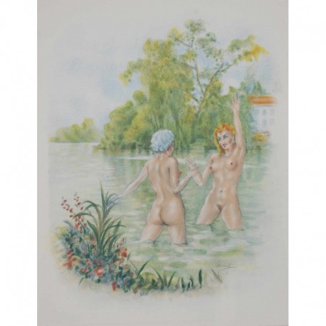 CHIMOT Edouard deux femmes nues lac