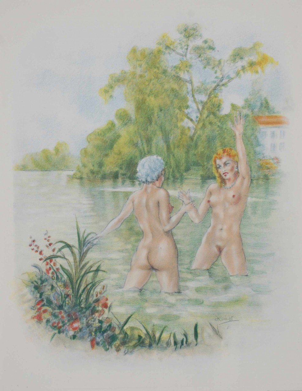 CHIMOT Edouard deux femmes nues lac