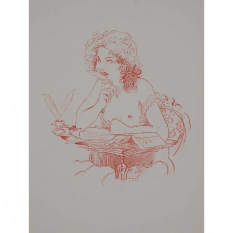 CHIMOT Edouard femme écrivant seins nus