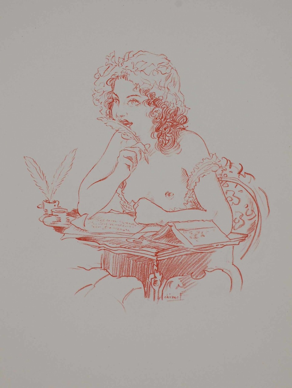 CHIMOT Edouard femme écrivant seins nus